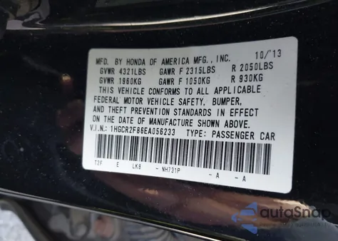 2014 Honda Accord Ex-L from USA, damaged, VIN 1HGCR2F86EA056233